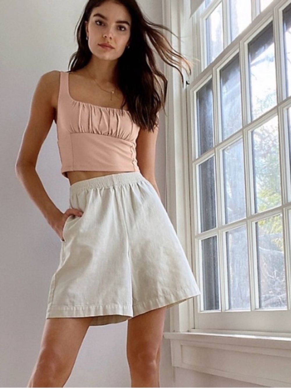 Wilfred orbit ruched bust square neck crop top bustier xs baby pink